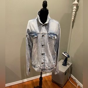 Mens Premium Cotton Faded Denim Jean Button Up Slim Fit Jacket Light Blue